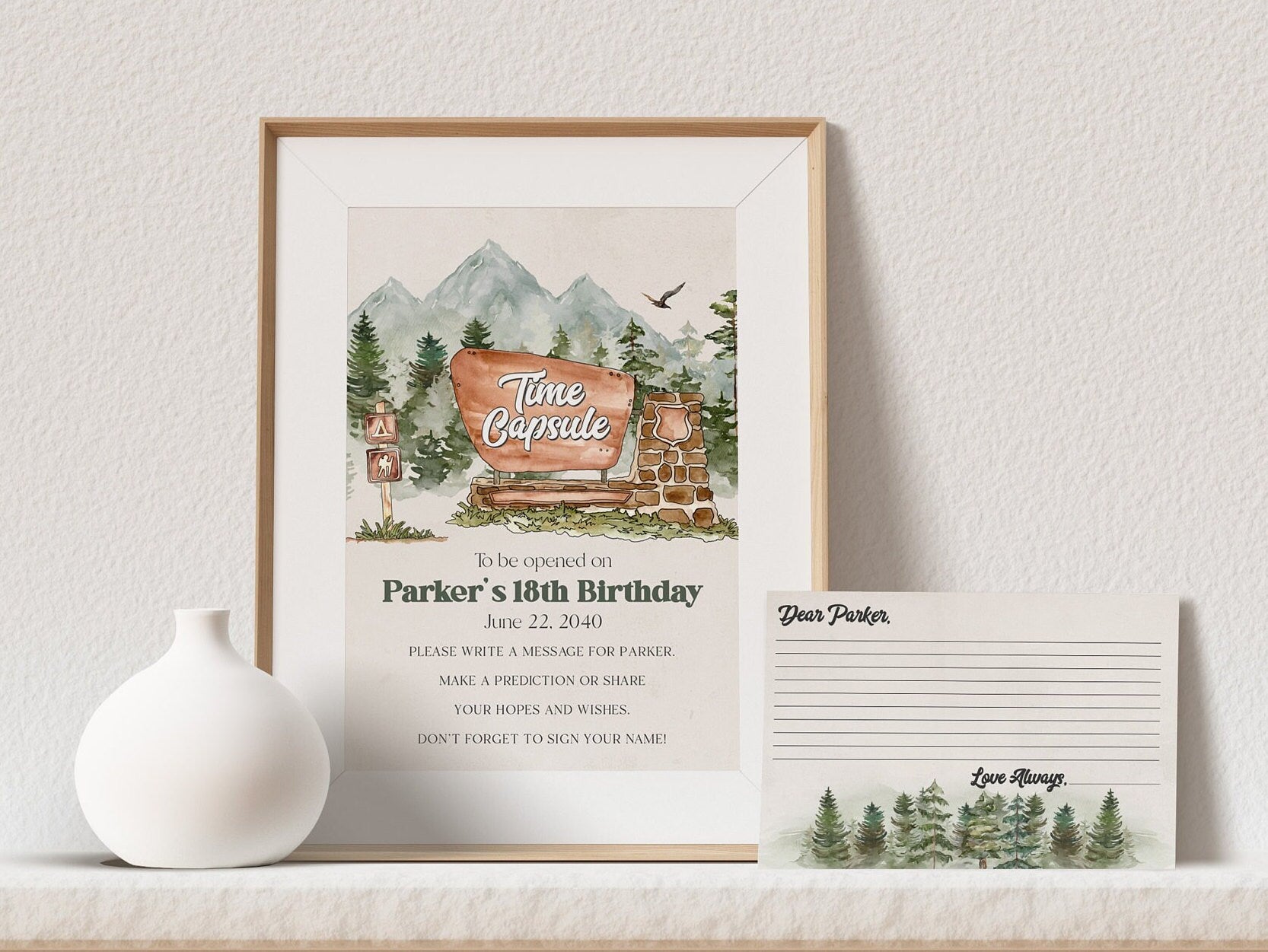 National Park Time Capsule for Woodland Baby Shower Printable Template, advice for baby outdoor adventure awaits first birthday for boy