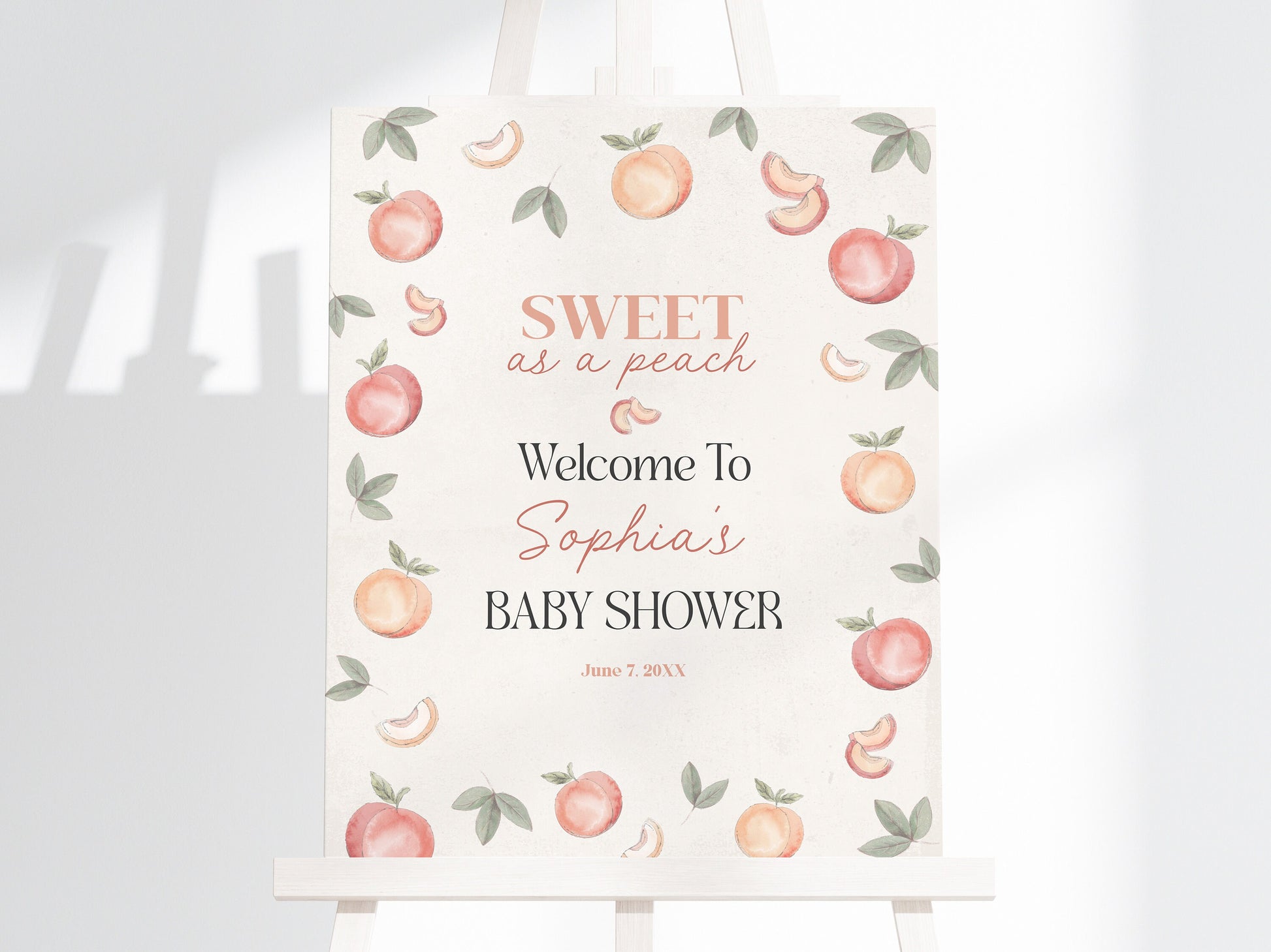 Sweet as a Peach Baby Shower Welcome Sign Template, girl baby shower, spring or summer baby shower peach shower a little peach is on the way