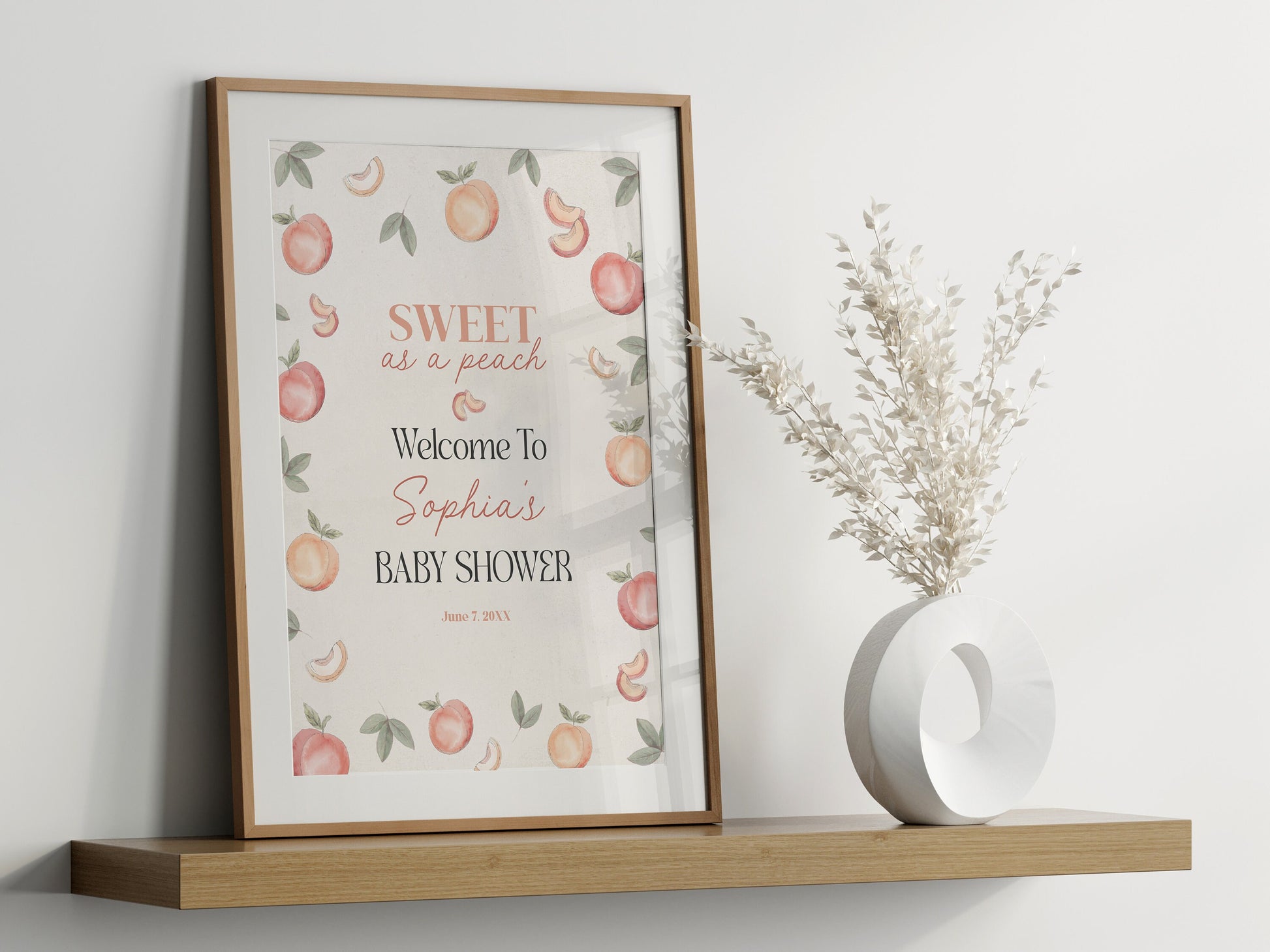 Sweet as a Peach Baby Shower Welcome Sign Template, girl baby shower, spring or summer baby shower peach shower a little peach is on the way