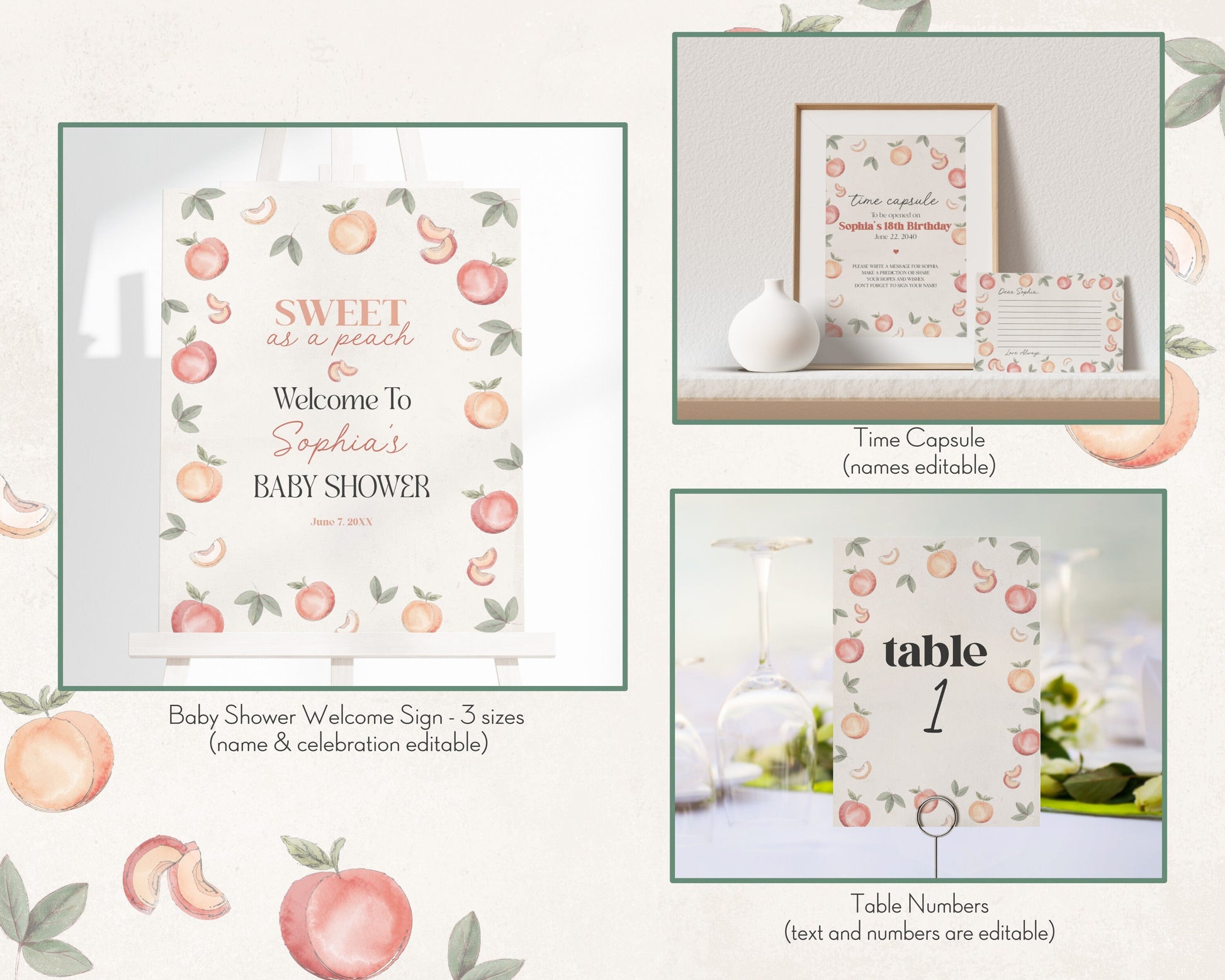 Sweet as a Peach Baby Shower Bundle Printable, peachy baby Shower Invitation, spring summer baby shower sweet little peach fruit baby shower