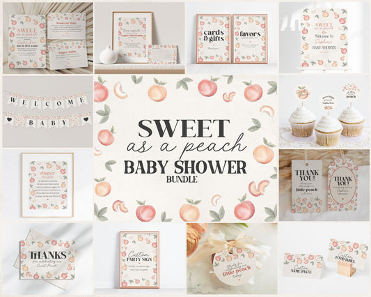 Sweet as a Peach Baby Shower Bundle Printable, peachy baby Shower Invitation, spring summer baby shower sweet little peach fruit baby shower