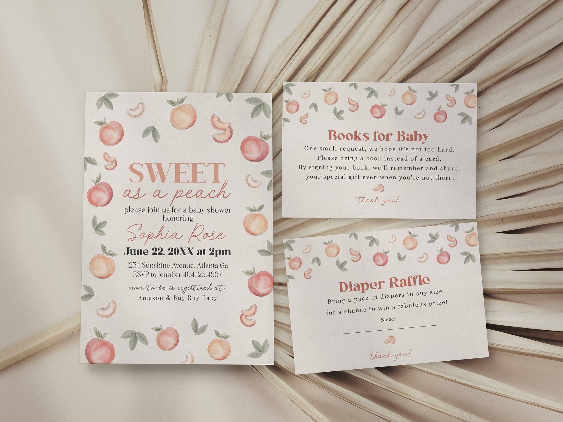 Sweet as a Peach Baby Shower Bundle Printable, peachy baby Shower Invitation, spring summer baby shower sweet little peach fruit baby shower