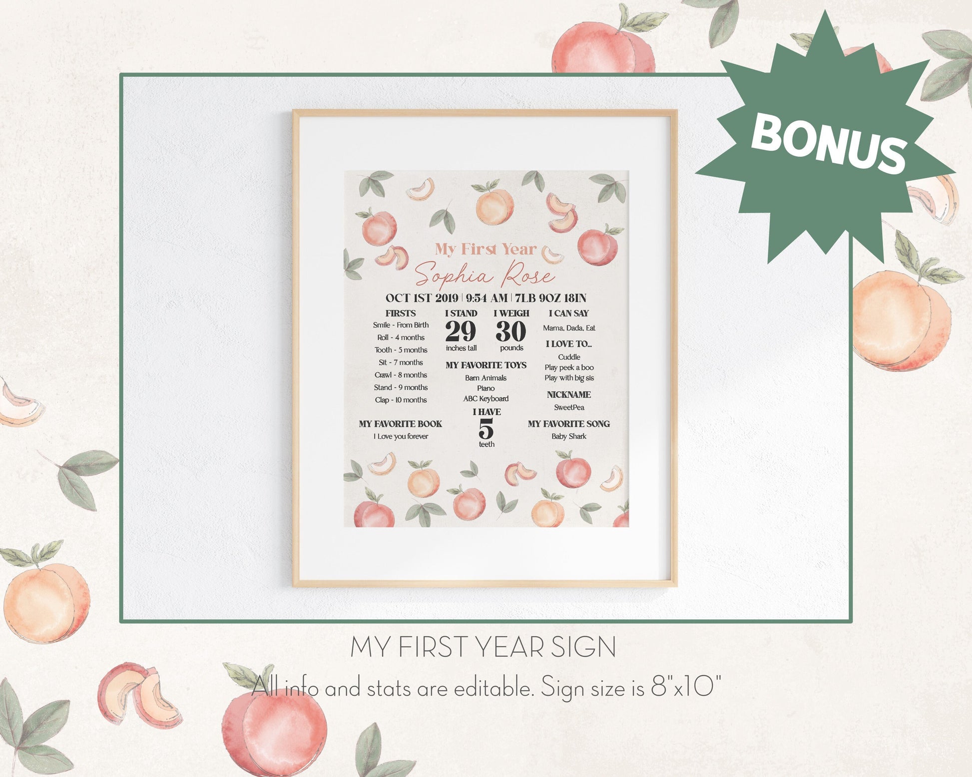 Sweet Little Peach is Turning One Sweet as a Peach First Birthday Bundle Printable, georgia peach birthday for girl, spring summer birthday