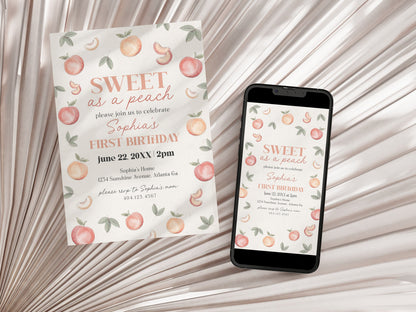 Sweet Little Peach is Turning One Sweet as a Peach First Birthday Bundle Printable, georgia peach birthday for girl, spring summer birthday