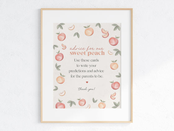 Sweet as a Peach is on the way advice for baby cards, sweet peach baby shower for girl, spring or summer baby shower, peach baby shower