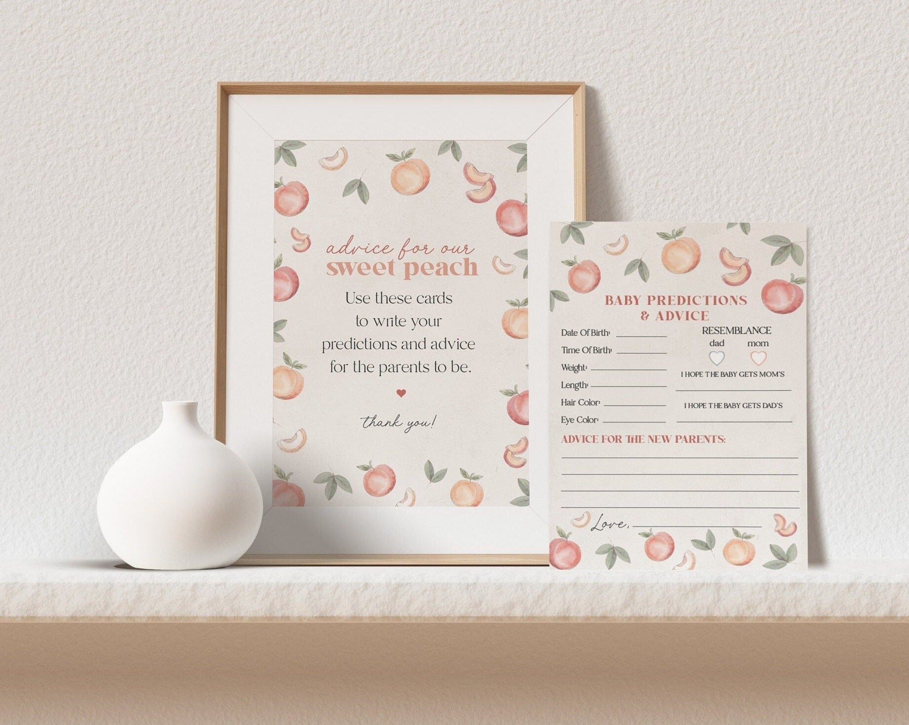 Sweet as a Peach is on the way advice for baby cards, sweet peach baby shower for girl, spring or summer baby shower, peach baby shower