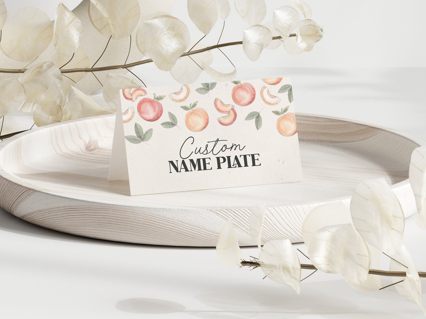 Sweet as a Peach Place Cards Printable Template, editable buffet food label name plate, peach baby shower, spring summer birthday party