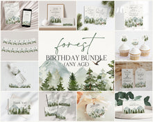  Forest Woodland First Birthday Bundle Printable, boy birthday Invitation Bundle, outdoor birthday party, summer birthday Adventure Awaits