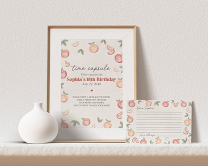 Sweet Peach is on the Way Time Capsule Printable Template, spring or summer peach baby shower, advice for baby, peach birthday for girl