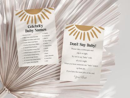 You are my sunshine printable baby shower games, sun baby shower, spring or summer gender neutral baby shower, boho rainbow shower