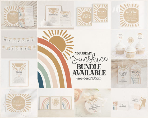 You are my Sunshine Favor Tags Printable Template, a little ray of sunshine is on the way boho sun birthday party gift tag sunshine birthday