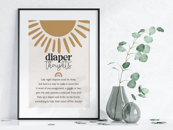 You are my sunshine diaper thoughts for baby, sun baby shower, late night diapers notes advice for parents to be, gender neutral baby shower