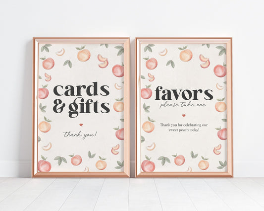 Sweet Peach is on the Way Cards and Gifts Sign and Favors Sign Printable Party Decor, baby shower for girl, peach birthday party for girl