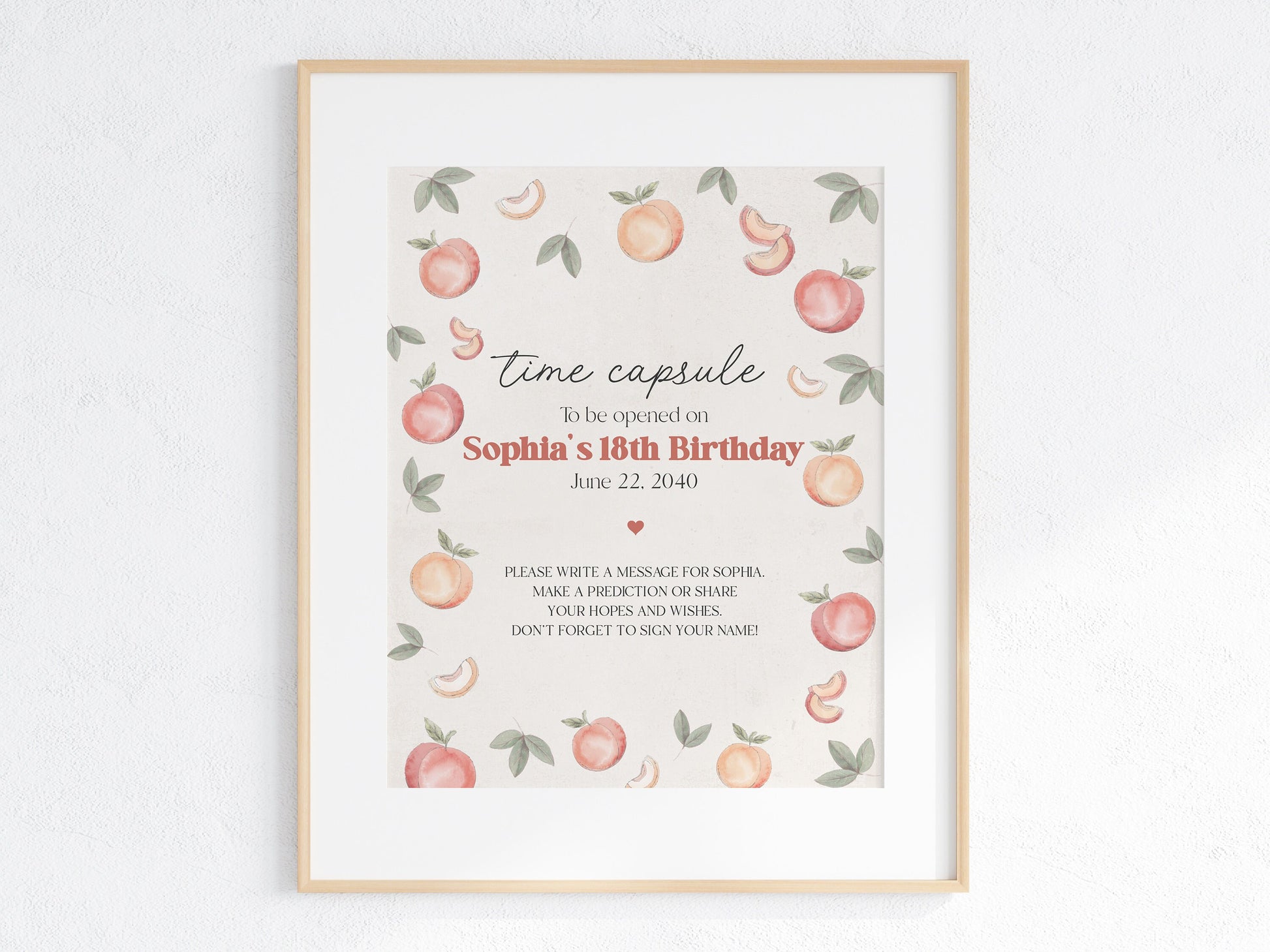 Sweet Peach is on the Way Time Capsule Printable Template, spring or summer peach baby shower, advice for baby, peach birthday for girl