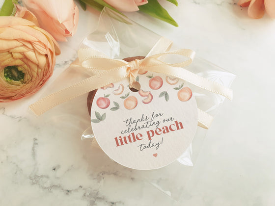 Sweet Peach Birthday Favor Tags Printable Template, sweet peach birthday party for girl, rectangle tags, spring or summer birthday favor