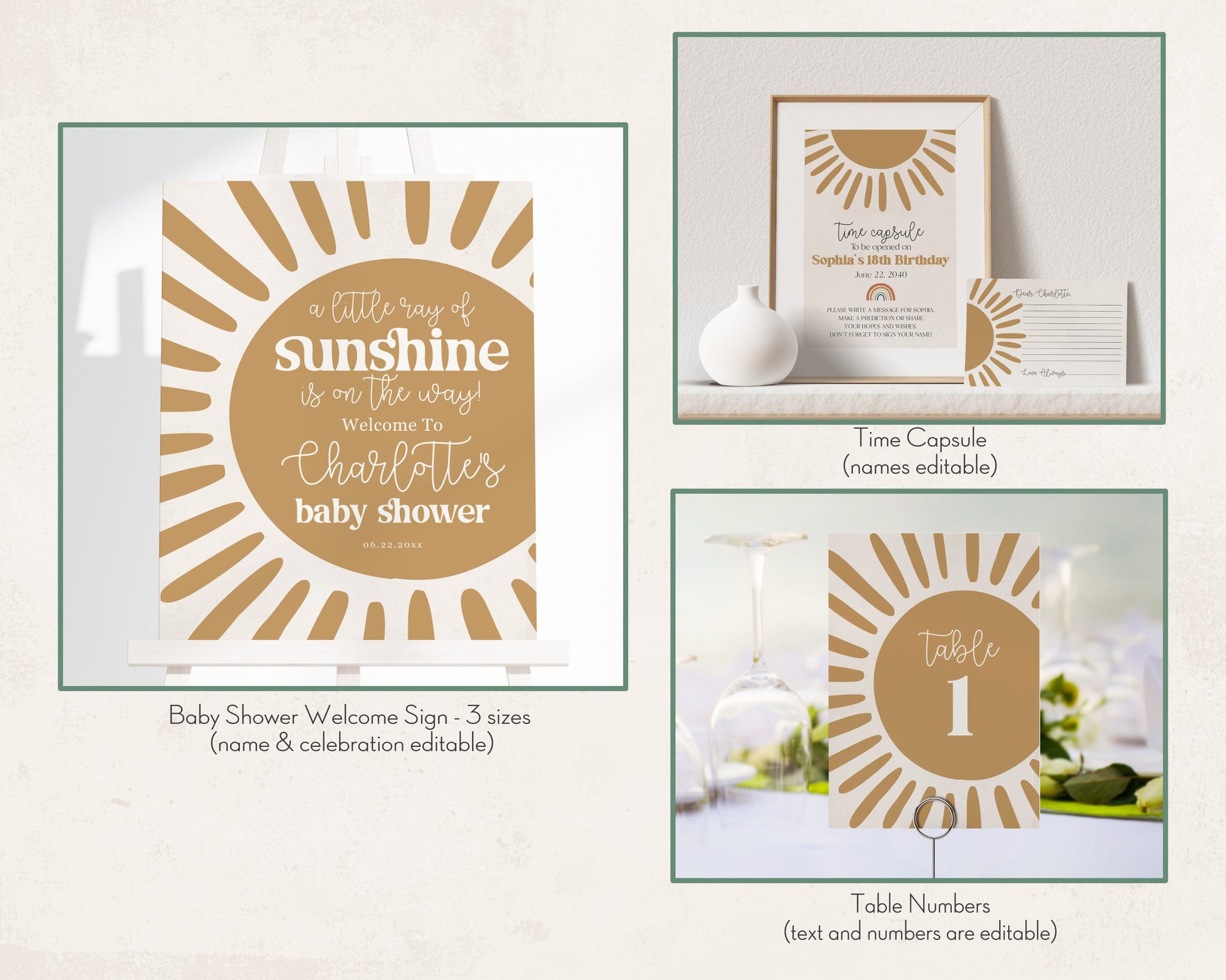 You are my Sunshine Boho Rainbow Baby Shower Bundle Printable, a little ray of sunshine is on the way, gender neutral baby shower template