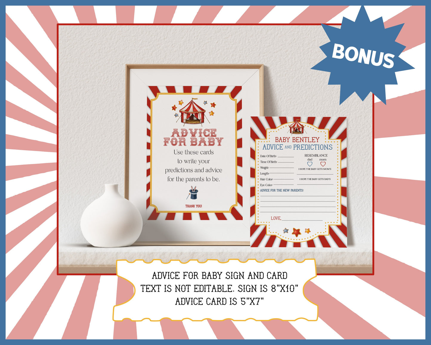 Circus Baby Shower Bundle Template, printable gender neutral carnival decorations with circus animals, instant download come one come all!