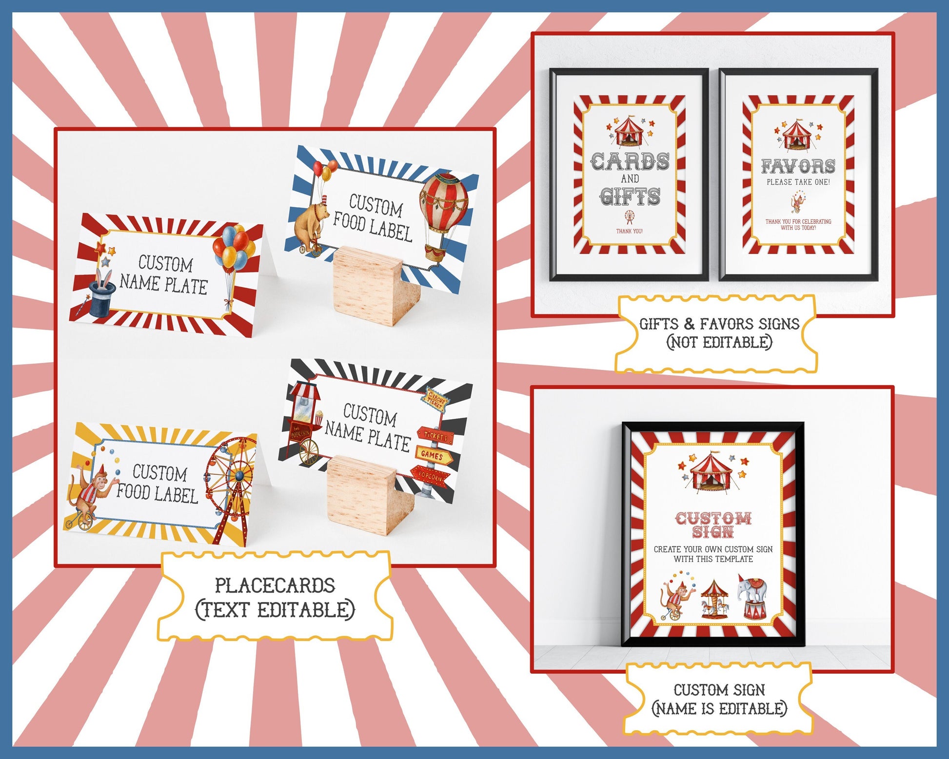 Circus Baby Shower Bundle Template, printable gender neutral carnival decorations with circus animals, instant download come one come all!