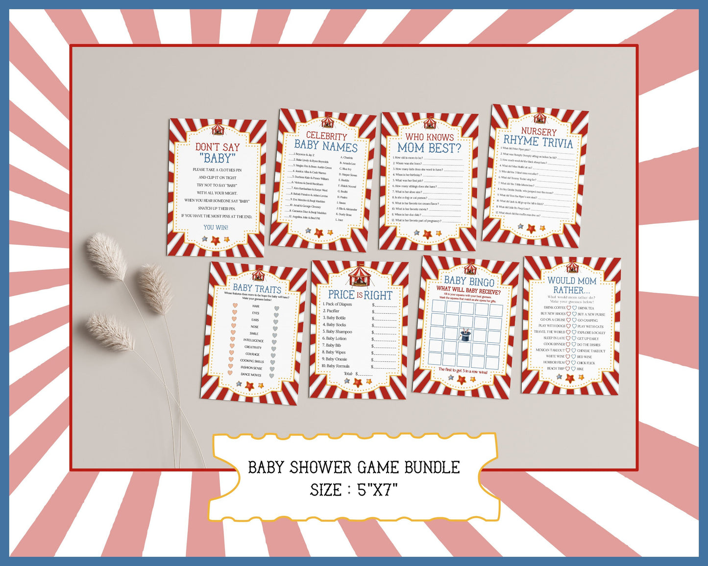 Circus Baby Shower Bundle Template, printable gender neutral carnival decorations with circus animals, instant download come one come all!