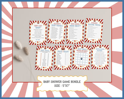 Circus Baby Shower Bundle Template, printable gender neutral carnival decorations with circus animals, instant download come one come all!