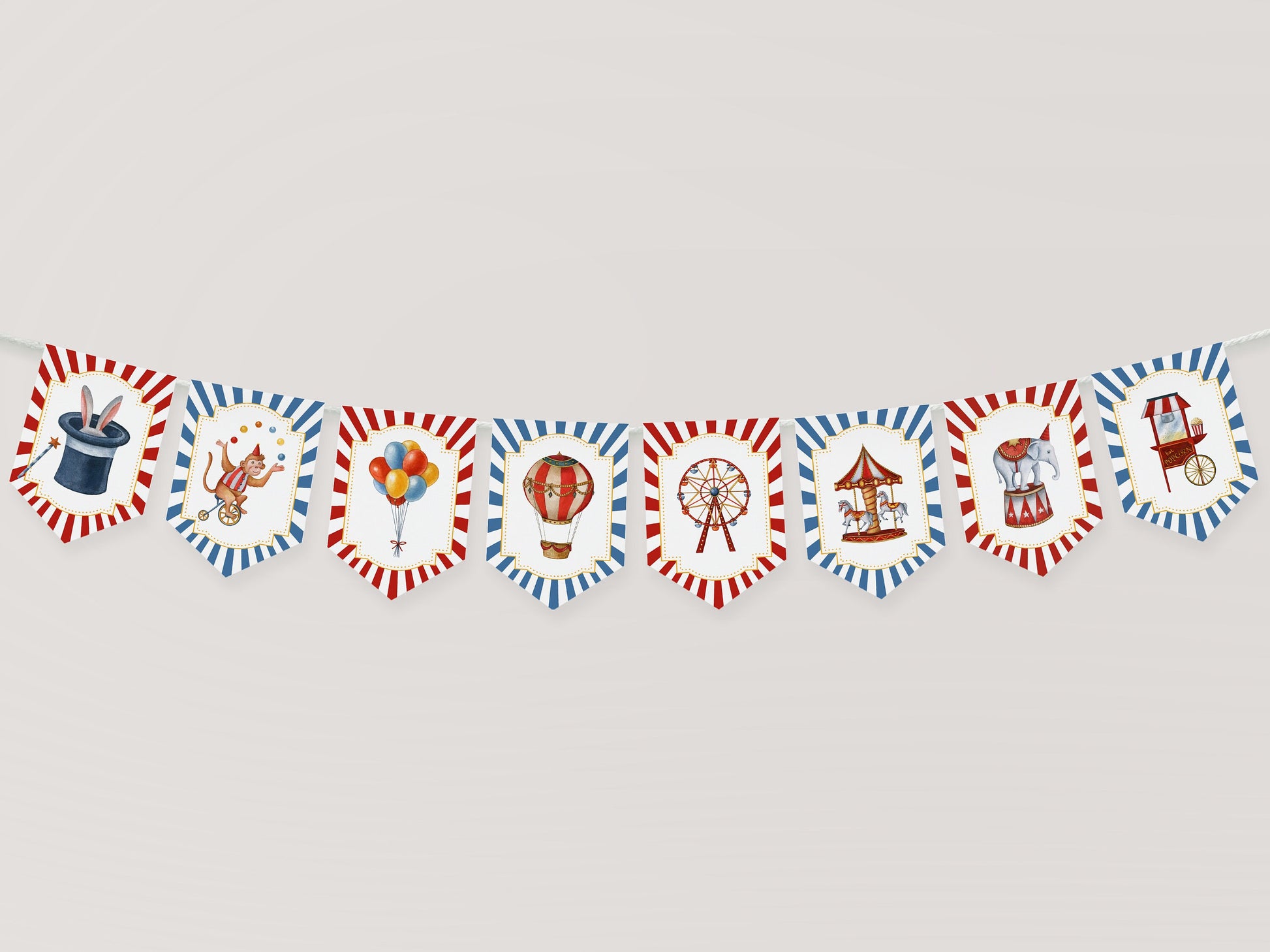 circus happy birthday party banner, editable vintage carnival banner pennants, gender neutral birthday for boy, editable instant download