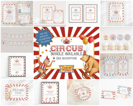 Circus Cupcake Toppers Printable, Carnival gender neutral baby shower or birthday party for boy circus animals cupcake toppers vintage