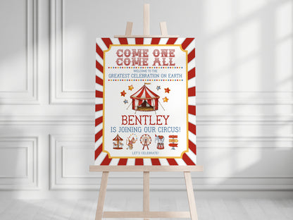 Circus Baby Shower Welcome Sign Printable Template, gender neutral carnival animals, baby shower for boy vintage circus instant download