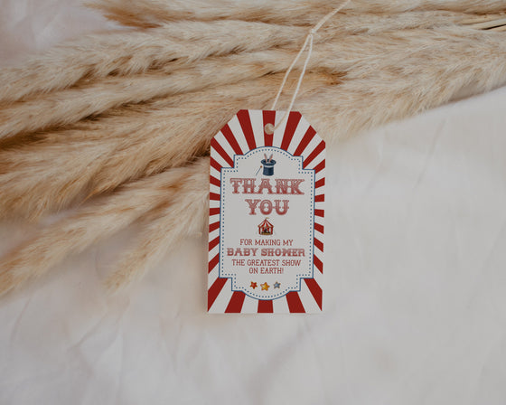 Circus Baby Shower Favor Tags Printable Template, gender neutral carnival baby shower for boy, instant download thank you tag circus animals