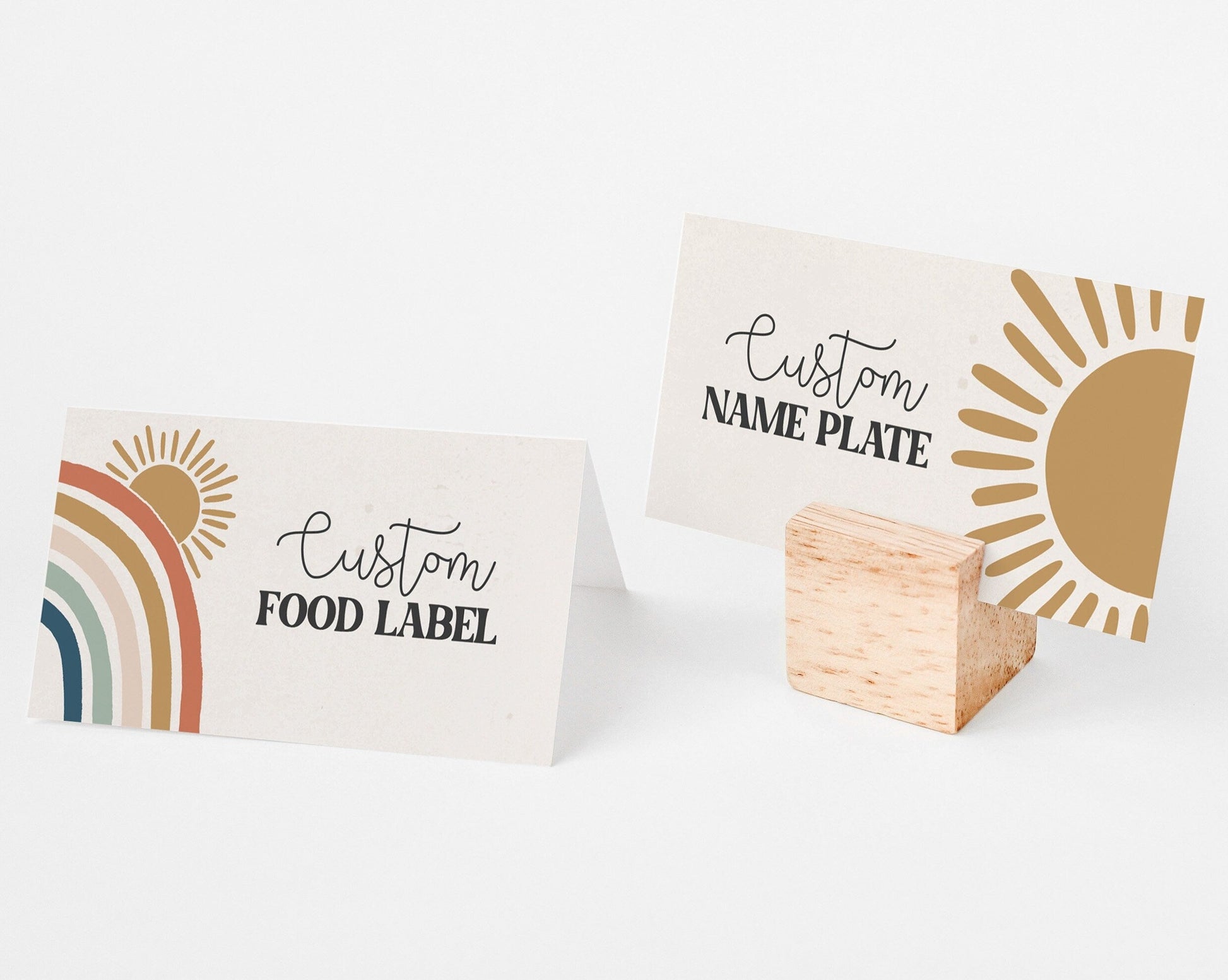 You are my Sunshine Place Cards Printable, editable guest name buffet food label, boho rainbow sunshine baby shower a little ray of sunshine