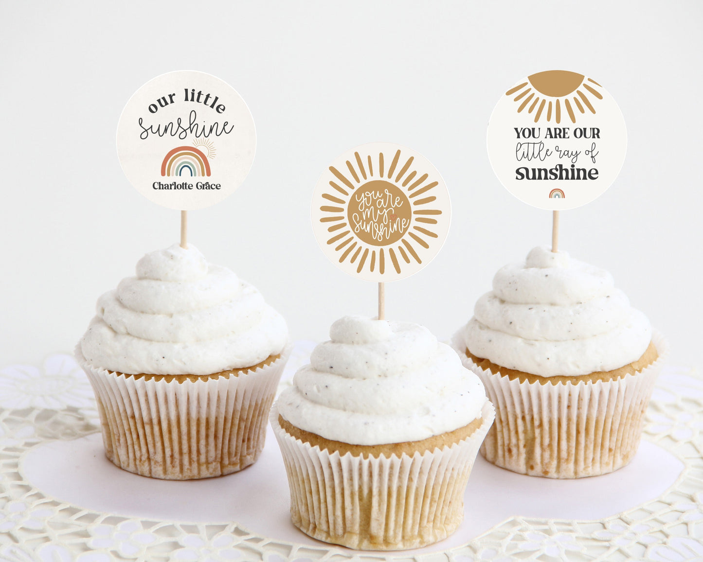 You are my Sunshine Cupcake Toppers Printable Template, gender neutral sun baby shower sunshine birthday party for girl boho cupcake toppers