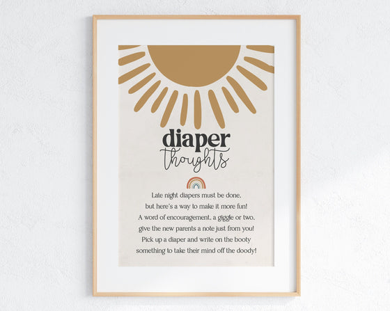 You are my sunshine diaper thoughts for baby, sun baby shower, late night diapers notes advice for parents to be, gender neutral baby shower