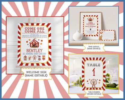 Circus Baby Shower Bundle Template, printable gender neutral carnival decorations with circus animals, instant download come one come all!