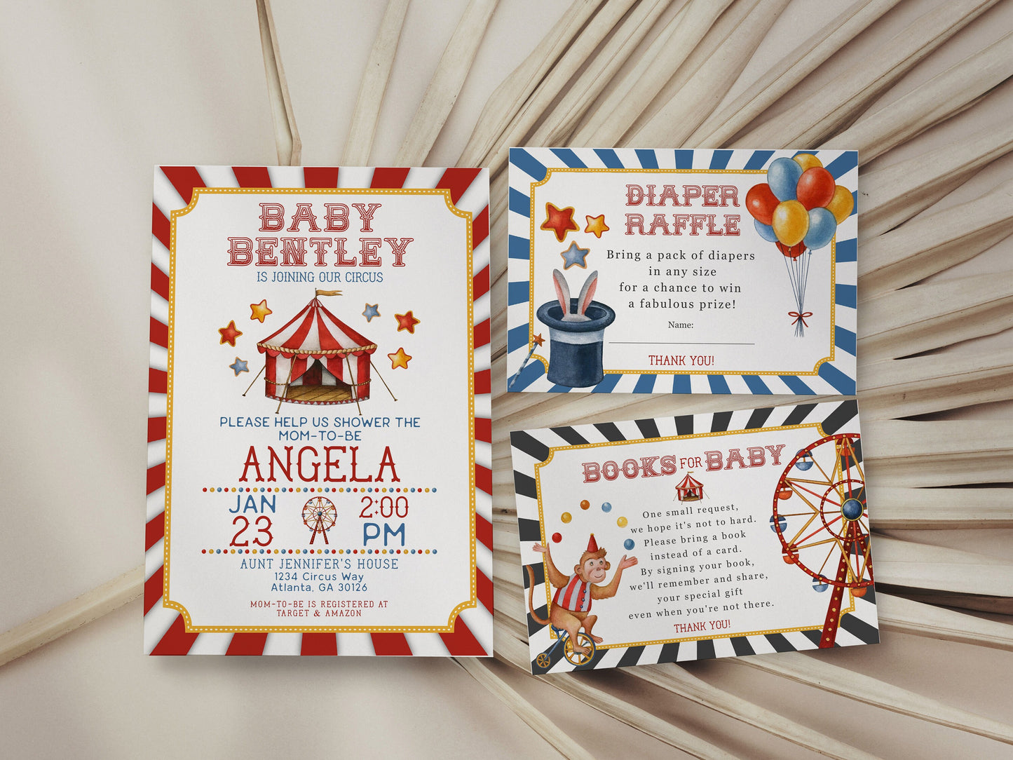 Circus Baby Shower Bundle Template, printable gender neutral carnival decorations with circus animals, instant download come one come all!