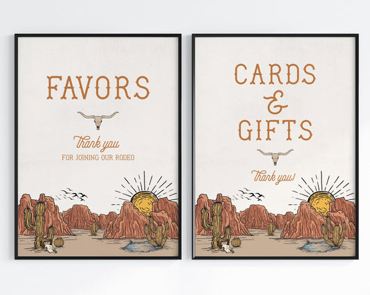 Wild West Cards and Gifts Sign and Favors Sign Instant Download, Birthday or Baby Shower for boy, western Baby Shower, rodeo birthday