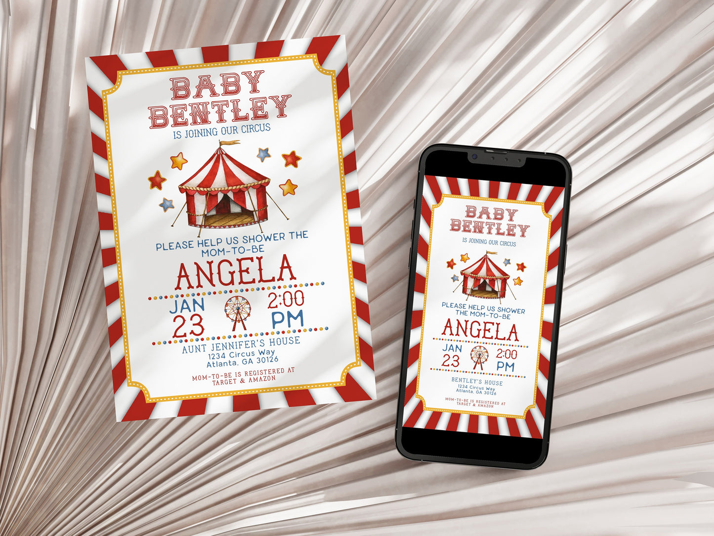 Circus Baby Shower Invitation Template, gender neutral Carnival theme baby shower party décor with circus animals, instant download