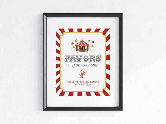 Circus Cards and Gifts Sign and Favors Sign Printable Template for Birthday, Carnival Baby Shower, instant download gender neutral party