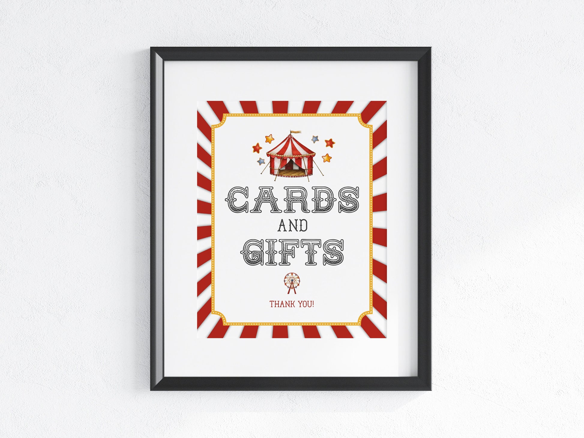 Circus Cards and Gifts Sign and Favors Sign Printable Template for Birthday, Carnival Baby Shower, instant download gender neutral party