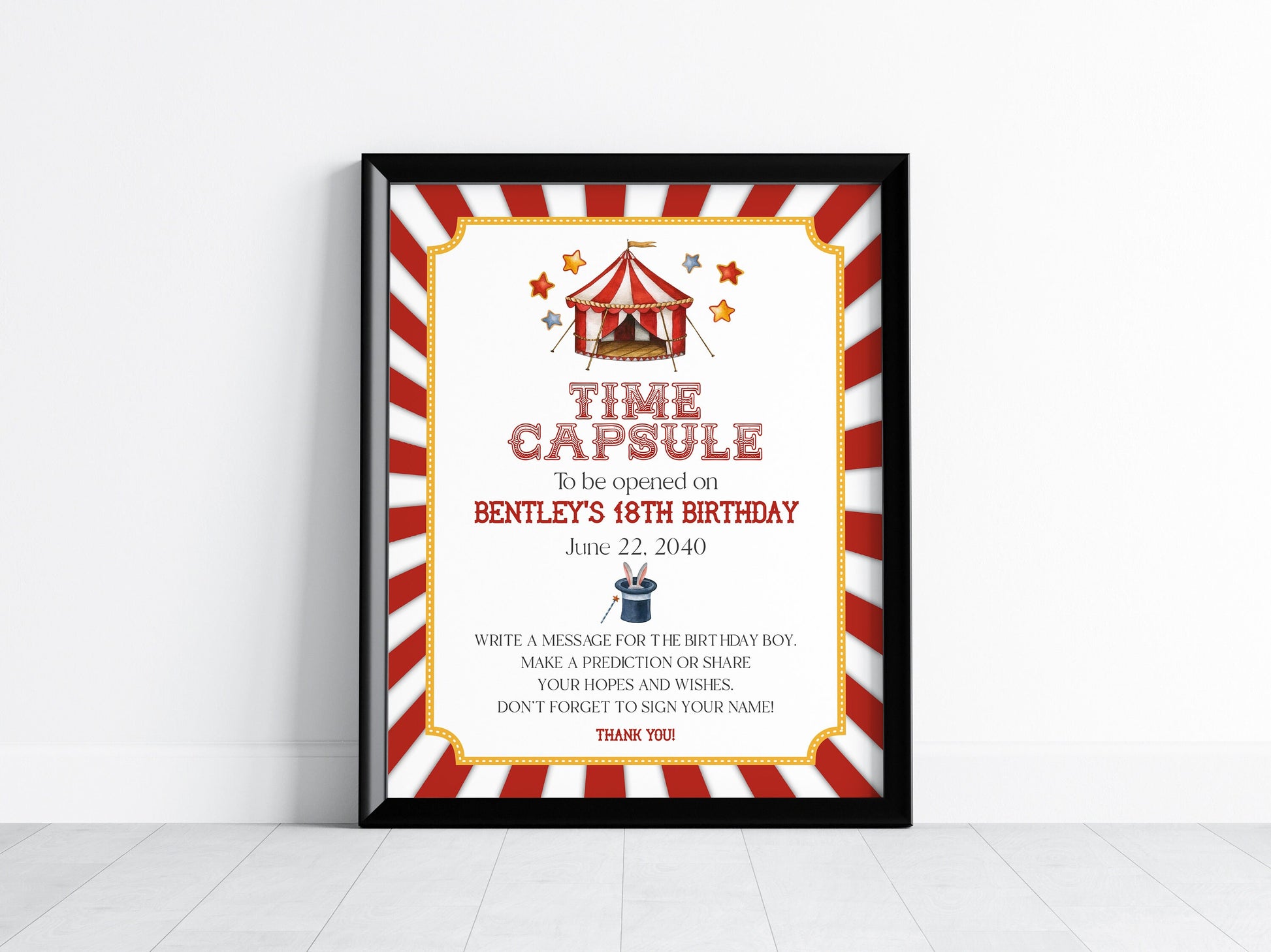 Circus Theme Time Capsule for Birthday Party Instant Download, carnival advice for baby gender neutral party décor sign, circus party card