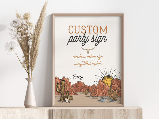 Wild West Custom Sign Printable Party Decor, baby shower western rodeo party for boy, little cowboy instant download southwestern shower
