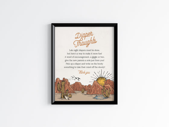 Wild West diaper thoughts sign for boy baby shower