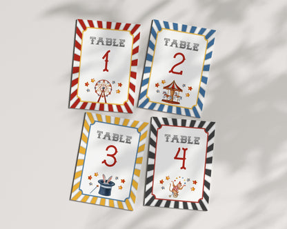 Circus Party Table Numbers Printable Template, baby shower or birthday party, circus animals instant download Printable, table decor