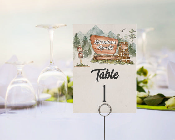 National Park Baby Shower or Birthday Party Table Numbers Instant Download, Printable, Woodland wedding decor, woodsy baby shower for boy