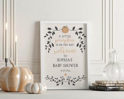 Little Pumpkin Baby Shower Welcome Sign Template, Fall Baby Shower Welcome Sign, Corjl Instant Download neutral, Autumn Baby Shower Signage