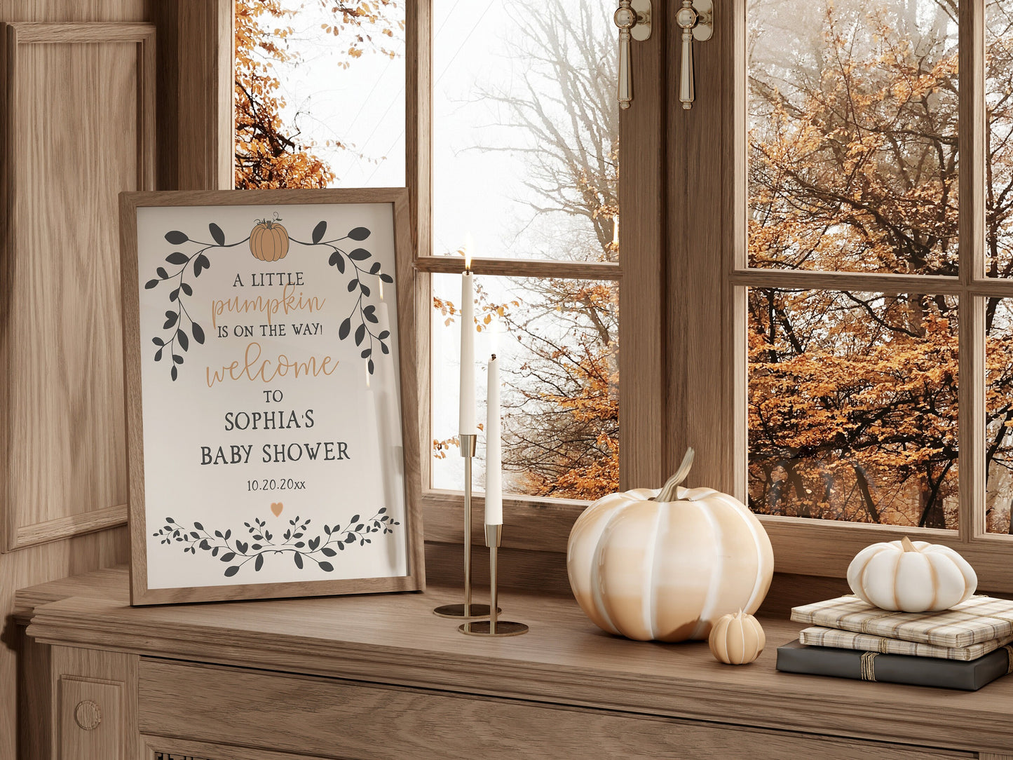 Little Pumpkin Baby Shower Welcome Sign Template, Fall Baby Shower Welcome Sign, Corjl Instant Download neutral, Autumn Baby Shower Signage