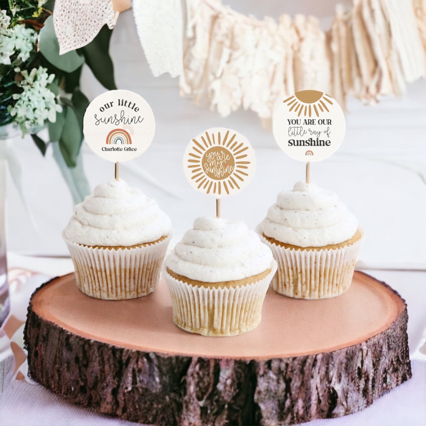 You are my Sunshine Cupcake Toppers Printable Template, gender neutral sun baby shower sunshine birthday party for girl boho cupcake toppers