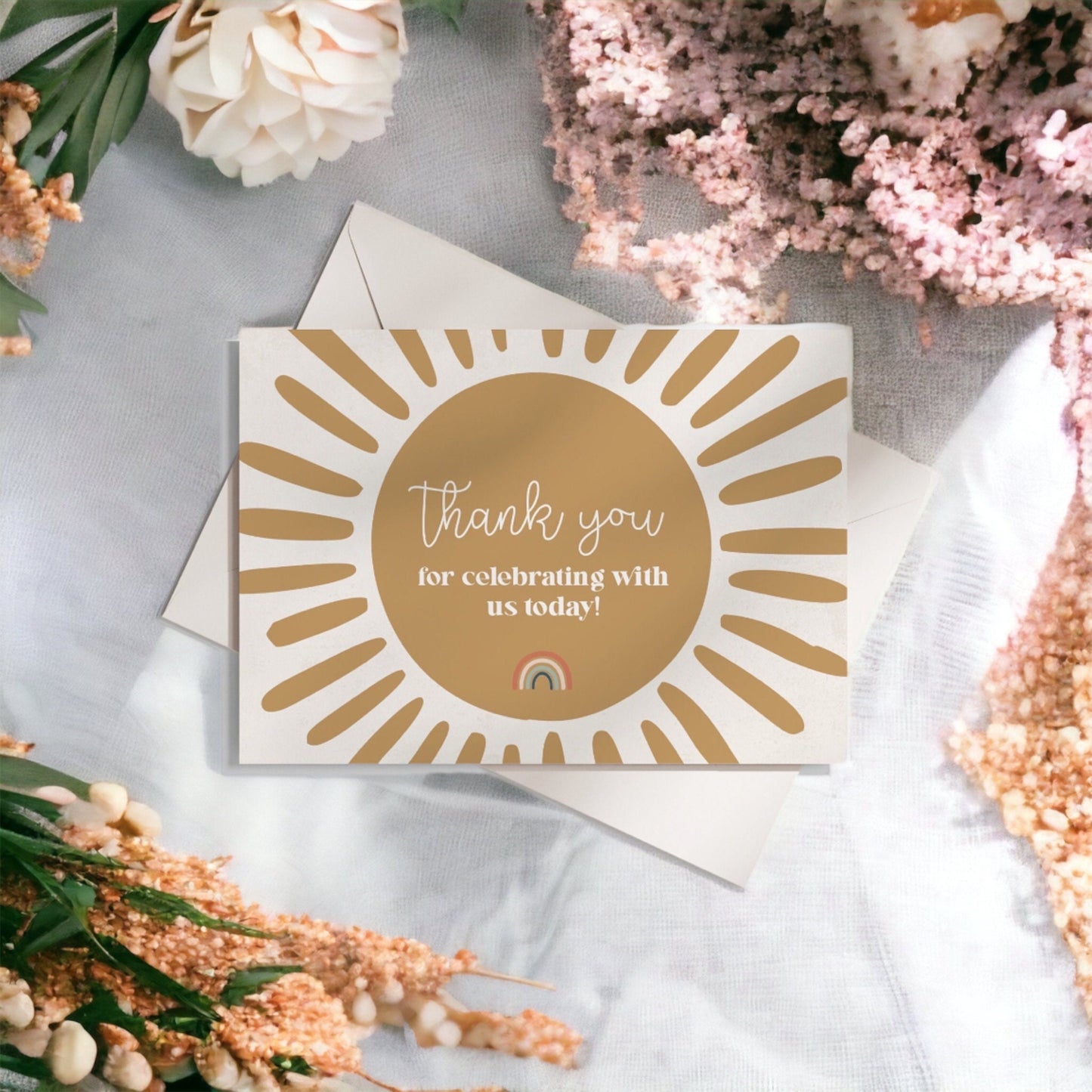 You are my Sunshine Thank You Card Printable Template, boho sun thank you card, gender neutral baby shower girl birthday ray of sunshine