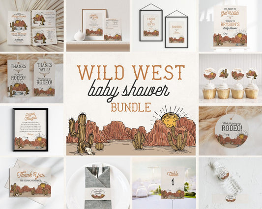 Wild West Baby Shower Bundle Printable Template, instant download for a little cowboy invitation, rodeo baby shower for boy, southwestern