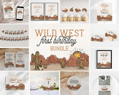 Wild West First Rodeo Birthday Party Bundle Printable, instant download cowboy invitation birthday for boy southwestern how the west was one