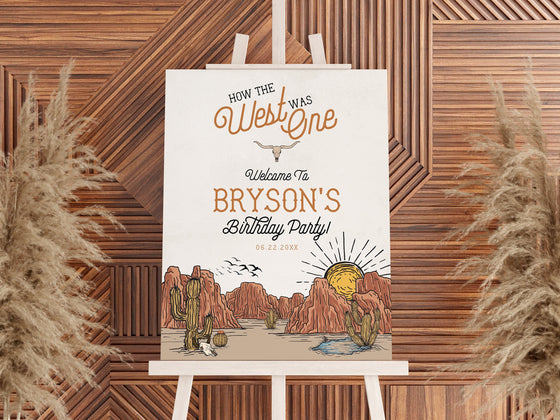 Wild West Birthday Party Welcome Sign Instant Download, for little cowboy welcome first rodeo birthday for boy how the west was one template