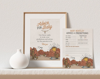 Wild West theme advice for baby cards boy baby shower for boy, instant download western baby prediction card little cowboy rodeo baby shower